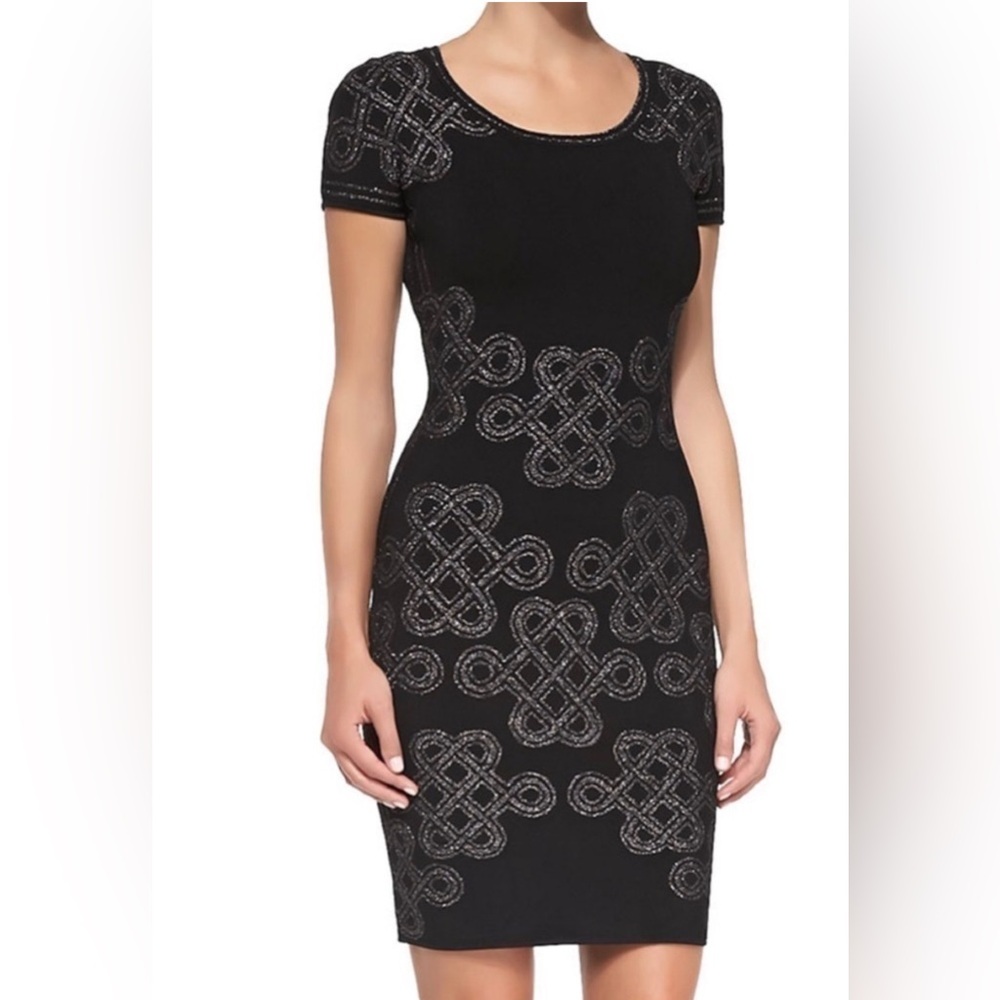 Diane von Furstenberg‎ DVF Black Metallic Knot Pattern Bodycon Knit Dress Size P